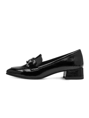 Black patent heeled loafer