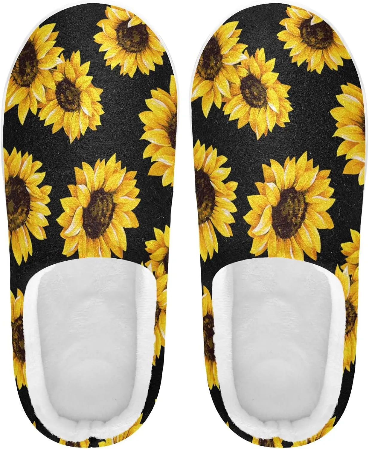 Black Sunflower Christmas House Slippers for Women Girls Winter Fuzzy Memory Foam Cozy Shoes for Men Slippers Indoor Outdoor Bedroom