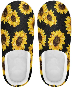 Black Sunflower Christmas House Slippers for Women Girls Winter Fuzzy Memory Foam Cozy Shoes for Men Slippers Indoor Outdoor Bedroom