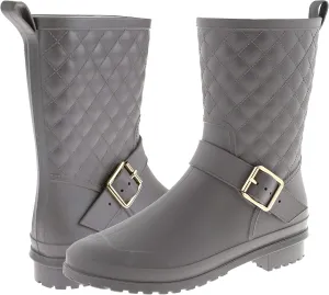 Capelli New York Matte Grey Solid Body with Quilted Shaft and Ankle Strap with Metal Buckle Ladies Mid-Calf Jelly Rain Boot Combo 7