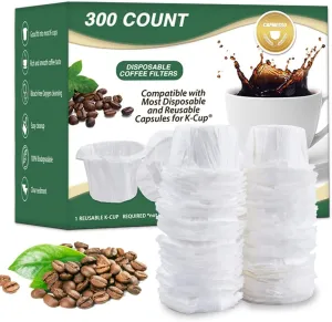 CAPMESSO Disposable Coffee Paper Filters Replacement Kerig Filter Compatible with Reusable Single Serve Pods Keurig Coffee Maker-300 Count (White)
