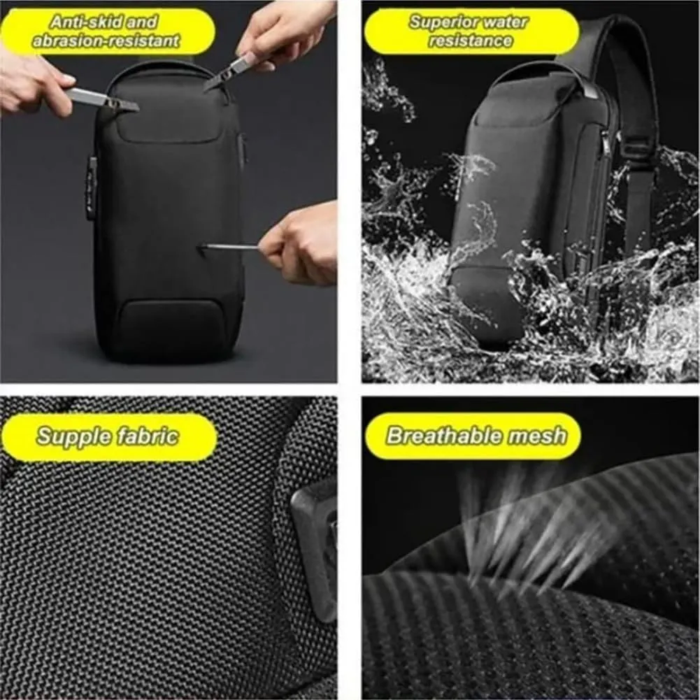 Carbon Fiber Streamline Anti-theft Sling Bag, USB Charging Sport Sling Anti Theft Shoulder Bag, Waterproof Shoulder Backpack (Black gold), Medium