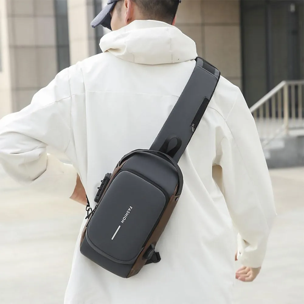 Carbon Fiber Streamline Anti-Theft Sling Bag, USB Charging Sport Sling,Waterproof Shoulder Backpack, for Daily Trips (Black)