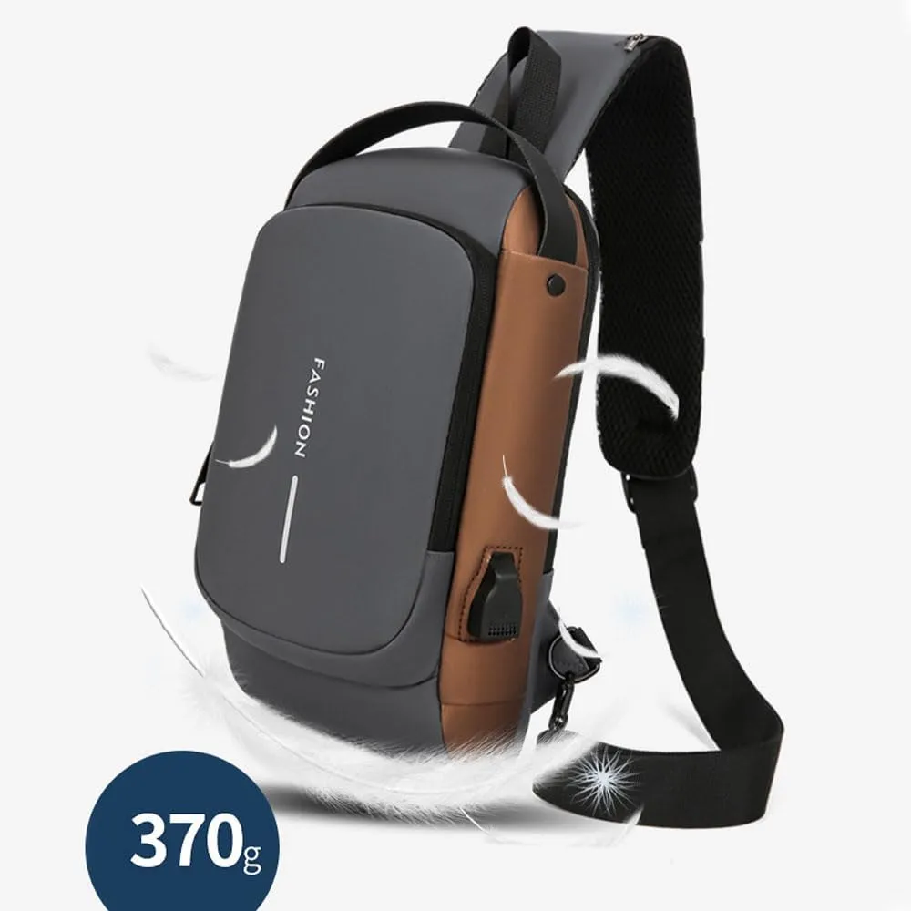 Carbon Fiber Streamline Anti-Theft Sling Bag, USB Charging Sport Sling,Waterproof Shoulder Backpack, for Daily Trips (Black)