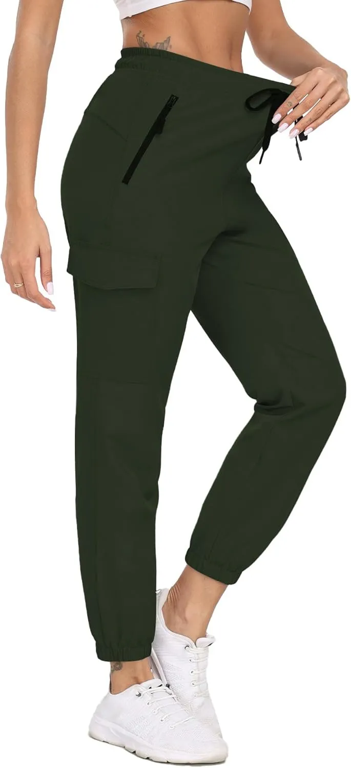 Cargo Pants Women Water Resistant Joggers with Pockets Hiking Pants Lightweight Quick Dry Elastic Waist Pants HH2412