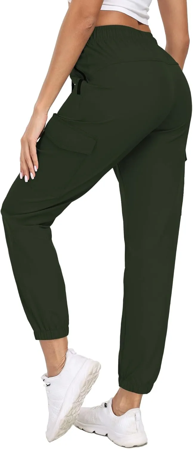 Cargo Pants Women Water Resistant Joggers with Pockets Hiking Pants Lightweight Quick Dry Elastic Waist Pants HH2412