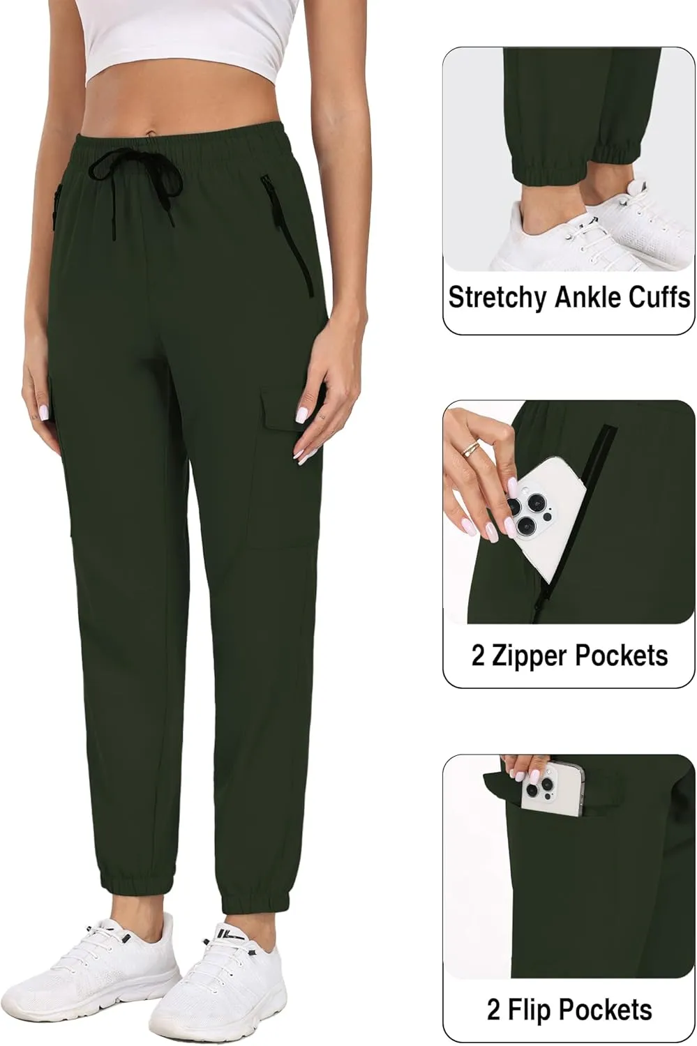 Cargo Pants Women Water Resistant Joggers with Pockets Hiking Pants Lightweight Quick Dry Elastic Waist Pants HH2412