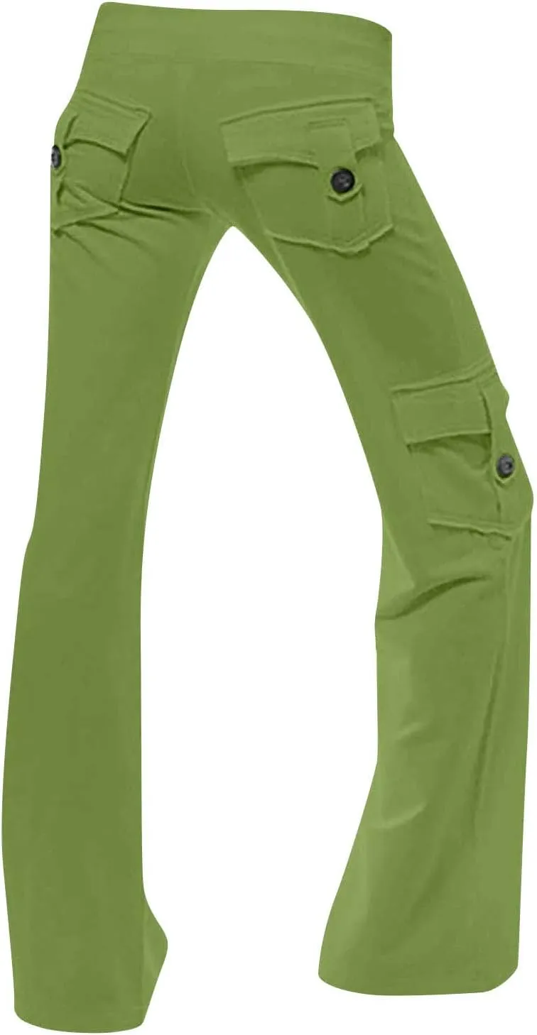 Cargo Yoga Pants for Women High Waist Wide Leg Bootcut Trousers Plus Size Baggy Flare Slacks Pants with Pockets