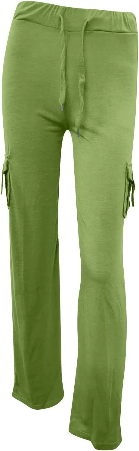 Cargo Yoga Pants for Women High Waist Wide Leg Bootcut Trousers Plus Size Baggy Flare Slacks Pants with Pockets
