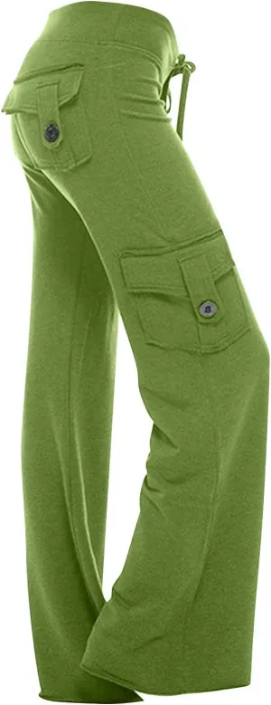 Cargo Yoga Pants for Women High Waist Wide Leg Bootcut Trousers Plus Size Baggy Flare Slacks Pants with Pockets
