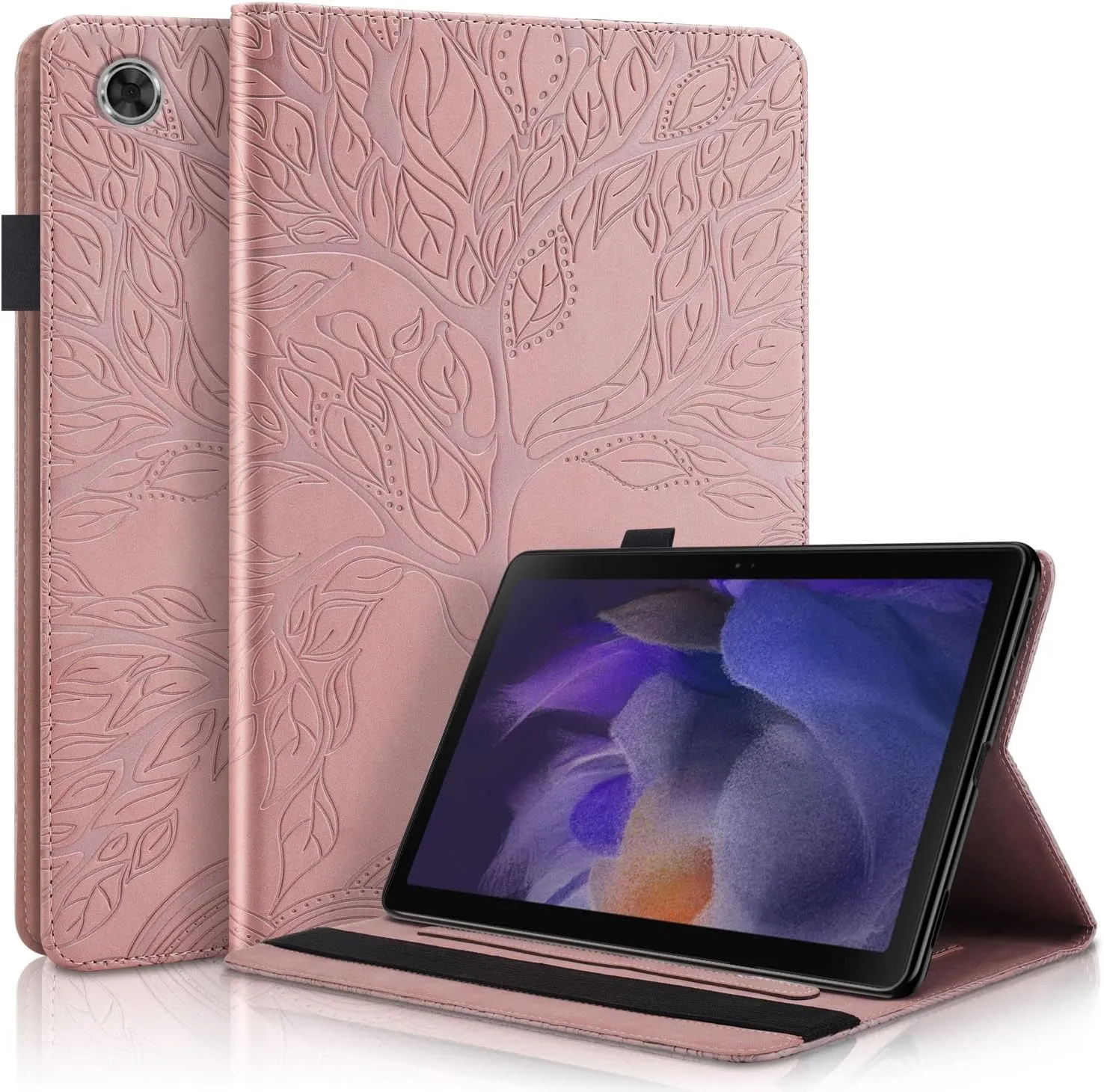 Case for Samsung Galaxy Tab A8 10.5'' 2022 Case SM-X200/X205 PU Leather Cover Lightweight Flip Stand Shell with Elastic Band & Card Holder for Galaxy Tab A8 10.5 inch Tablet,Rose Gold