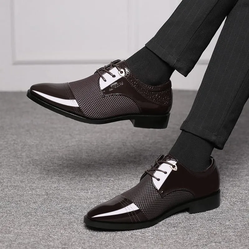 Casual Business Oxford Dress Shoes for Men Comfortable Chunky Heel Simple Lace-up Lug Sole Leather Formal Oxfords Shoes for Office Work
