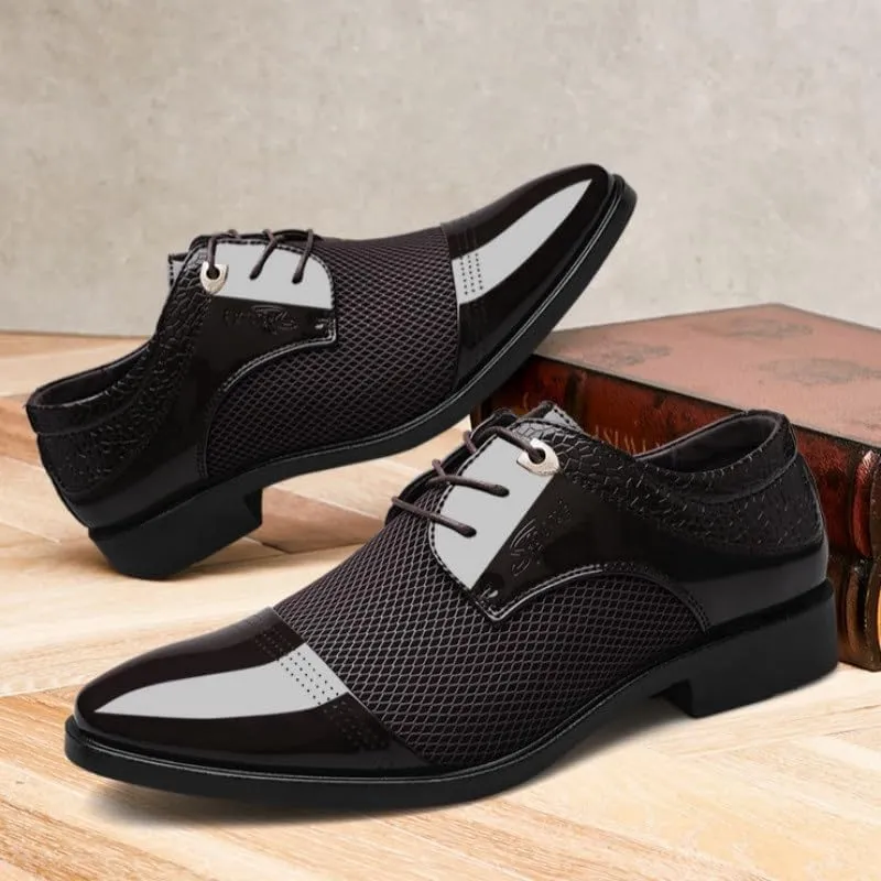Casual Business Oxford Dress Shoes for Men Comfortable Chunky Heel Simple Lace-up Lug Sole Leather Formal Oxfords Shoes for Office Work