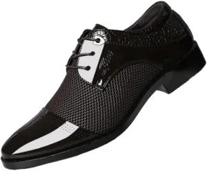 Casual Business Oxford Dress Shoes for Men Comfortable Chunky Heel Simple Lace-up Lug Sole Leather Formal Oxfords Shoes for Office Work