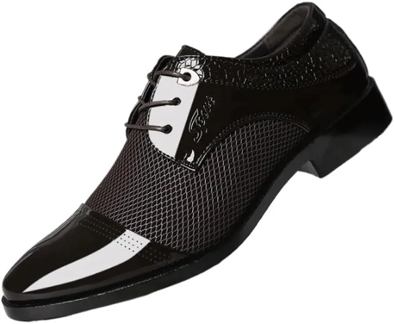 Casual Business Oxford Dress Shoes for Men Comfortable Chunky Heel Simple Lace-up Lug Sole Leather Formal Oxfords Shoes for Office Work