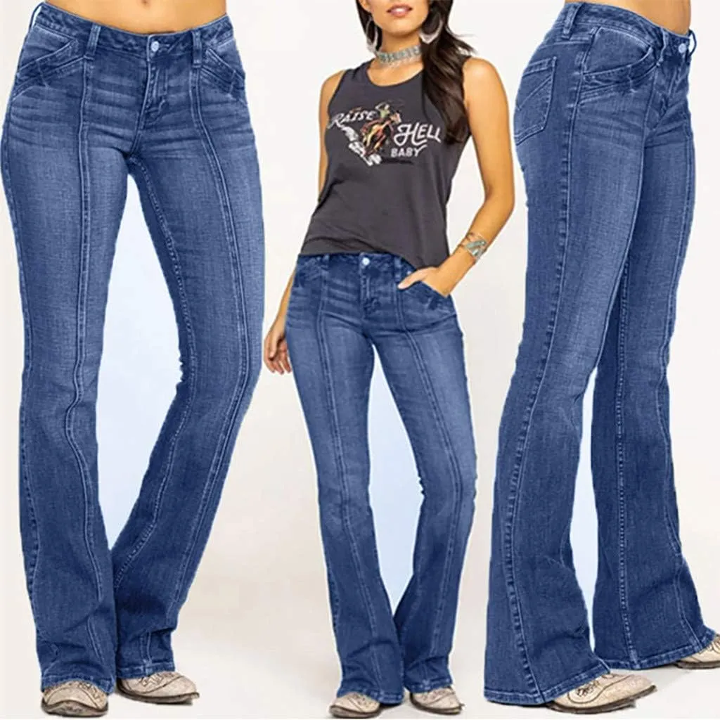 Cdiecer Bell Bottom Jeans for Women - Low Rise Flare, Butt Lifting, Mid 90s Bootcut, Plus Size Wide Leg Pant