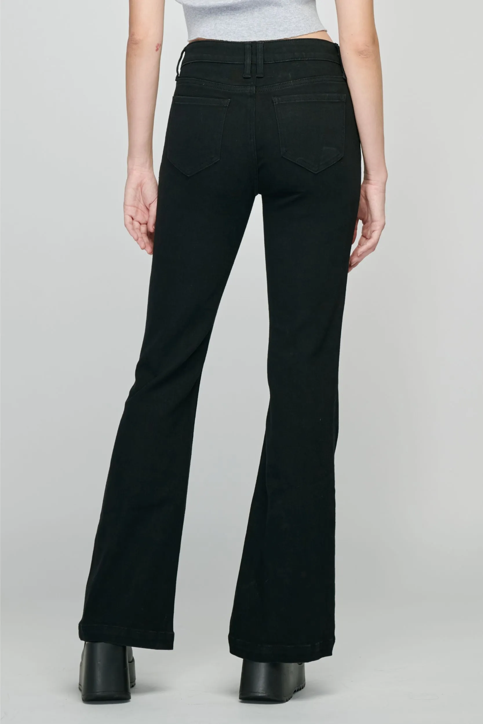 Cello Low Rise 3 Button Black Flare Jean