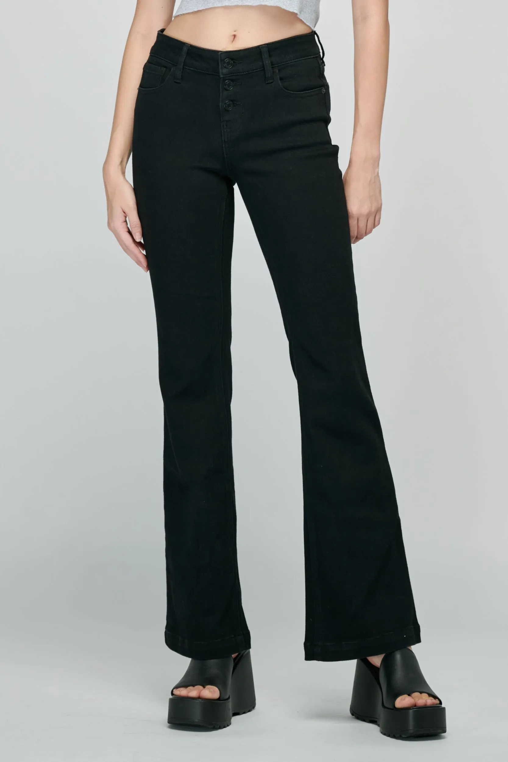Cello Low Rise 3 Button Black Flare Jean