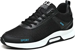 CERYTHRINA Men's Invisible Height Increasing Elevator Shoes 2.36 Inches Taller Lace-up Leather Lightweight Hip Hop Fashion Sneakers