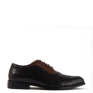 Classic Croco Pointed Toe Lace-Ups Oxford Shoes