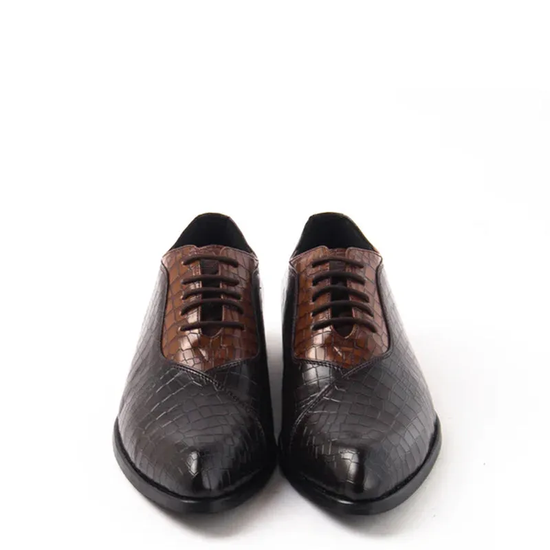 Classic Croco Pointed Toe Lace-Ups Oxford Shoes