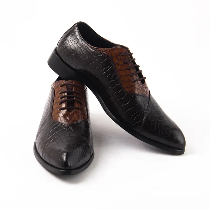 Classic Croco Pointed Toe Lace-Ups Oxford Shoes