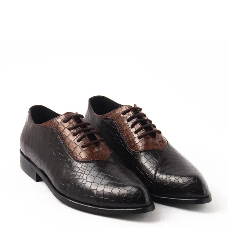 Classic Croco Pointed Toe Lace-Ups Oxford Shoes
