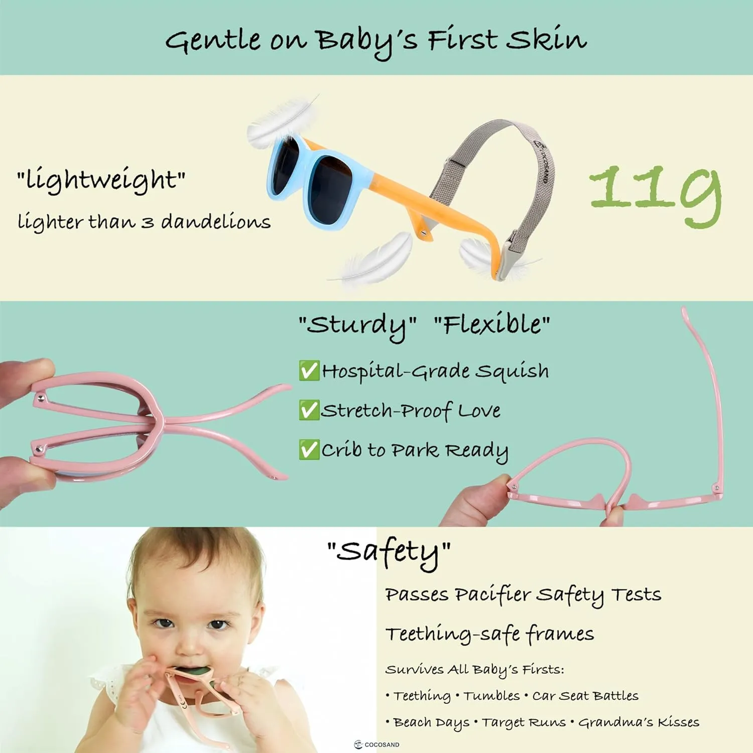 COCOSAND Flexible Polarized Baby Sunglasses with Strap UV Protection for Toddler Infant Girl Boy Age 0-24 Months