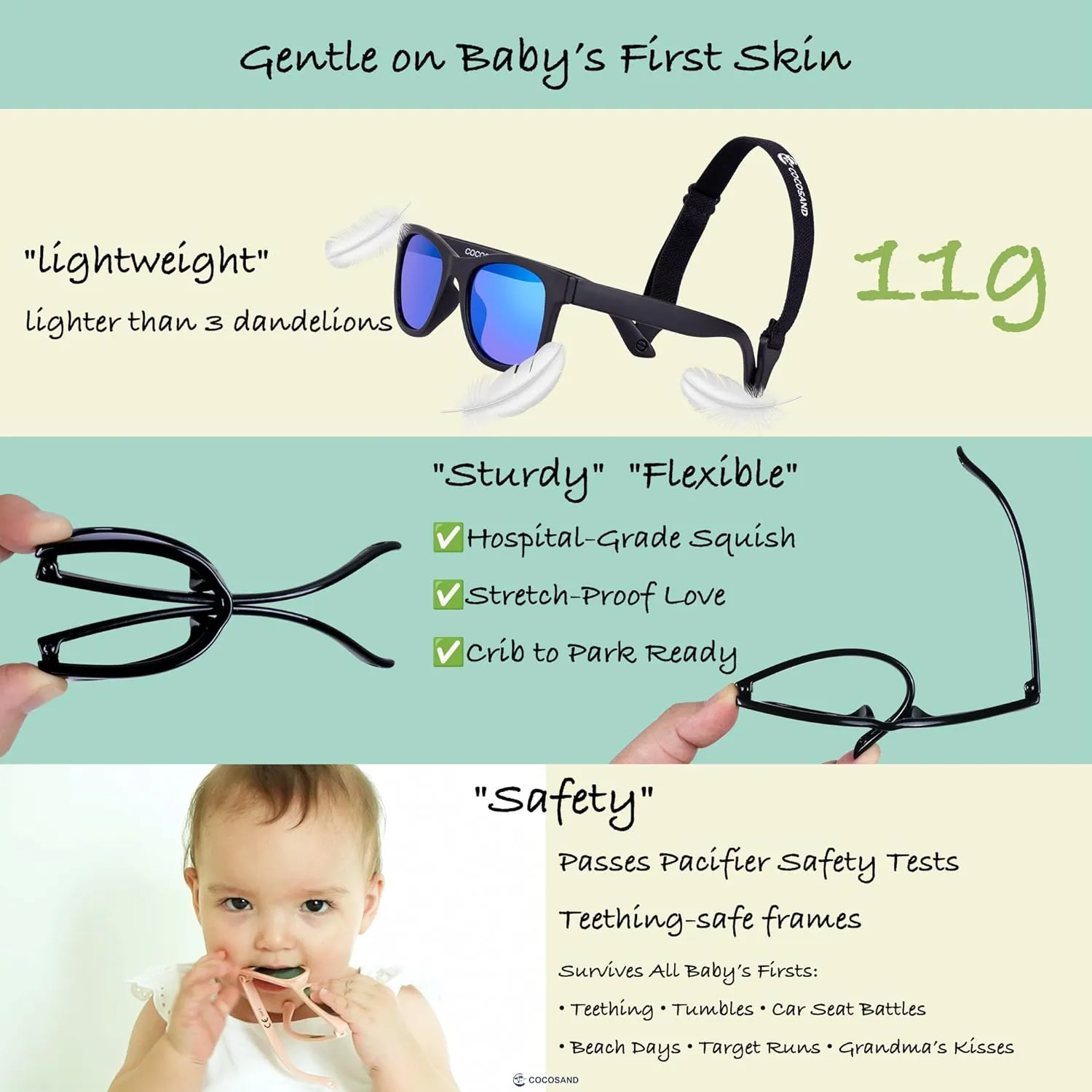 COCOSAND Flexible Polarized Baby Sunglasses with Strap UV Protection for Toddler Infant Girl Boy Age 0-24 Months