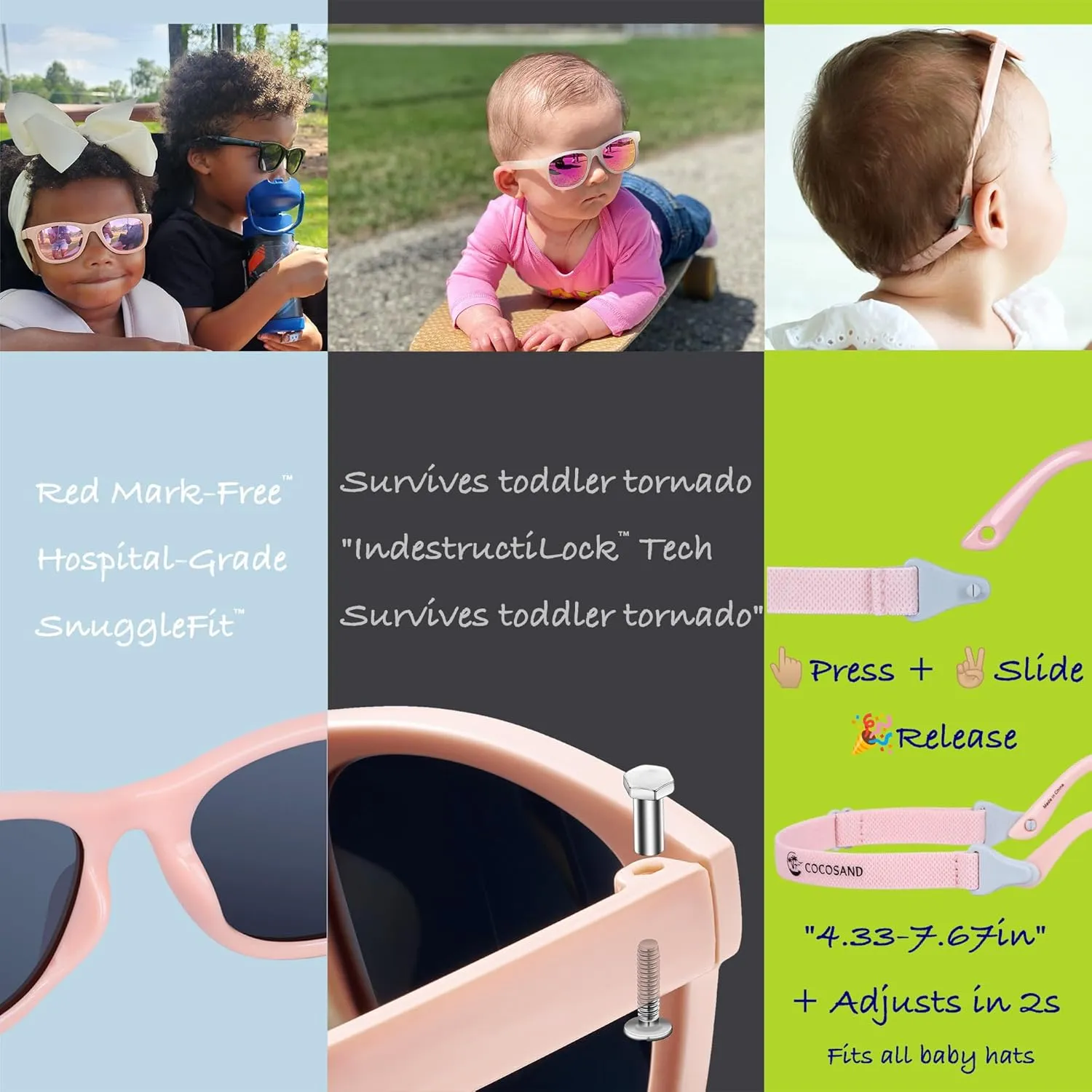 COCOSAND Flexible Polarized Baby Sunglasses with Strap UV Protection for Toddler Infant Girl Boy Age 0-24 Months