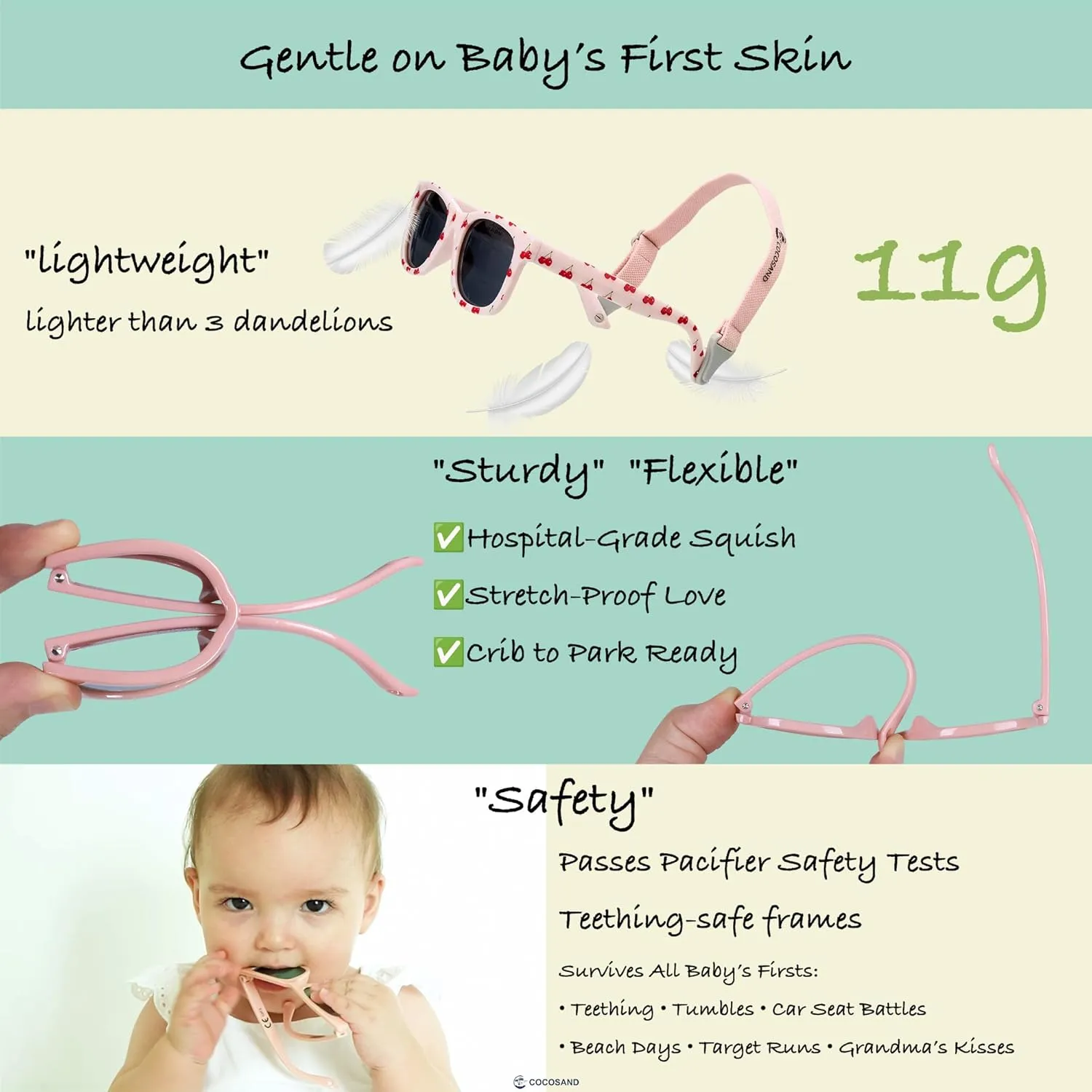 COCOSAND Flexible Polarized Baby Sunglasses with Strap UV Protection for Toddler Infant Girl Boy Age 0-24 Months