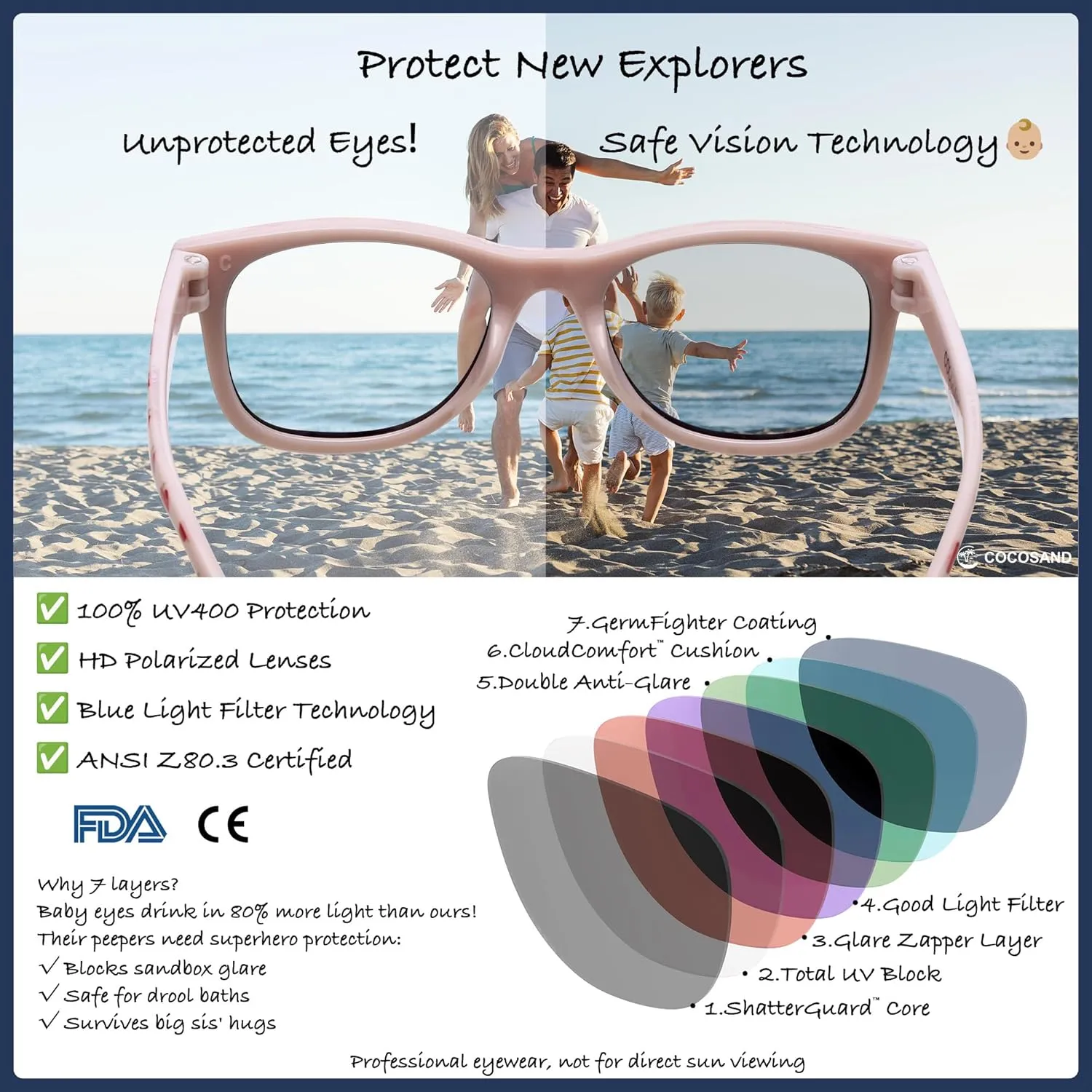 COCOSAND Flexible Polarized Baby Sunglasses with Strap UV Protection for Toddler Infant Girl Boy Age 0-24 Months