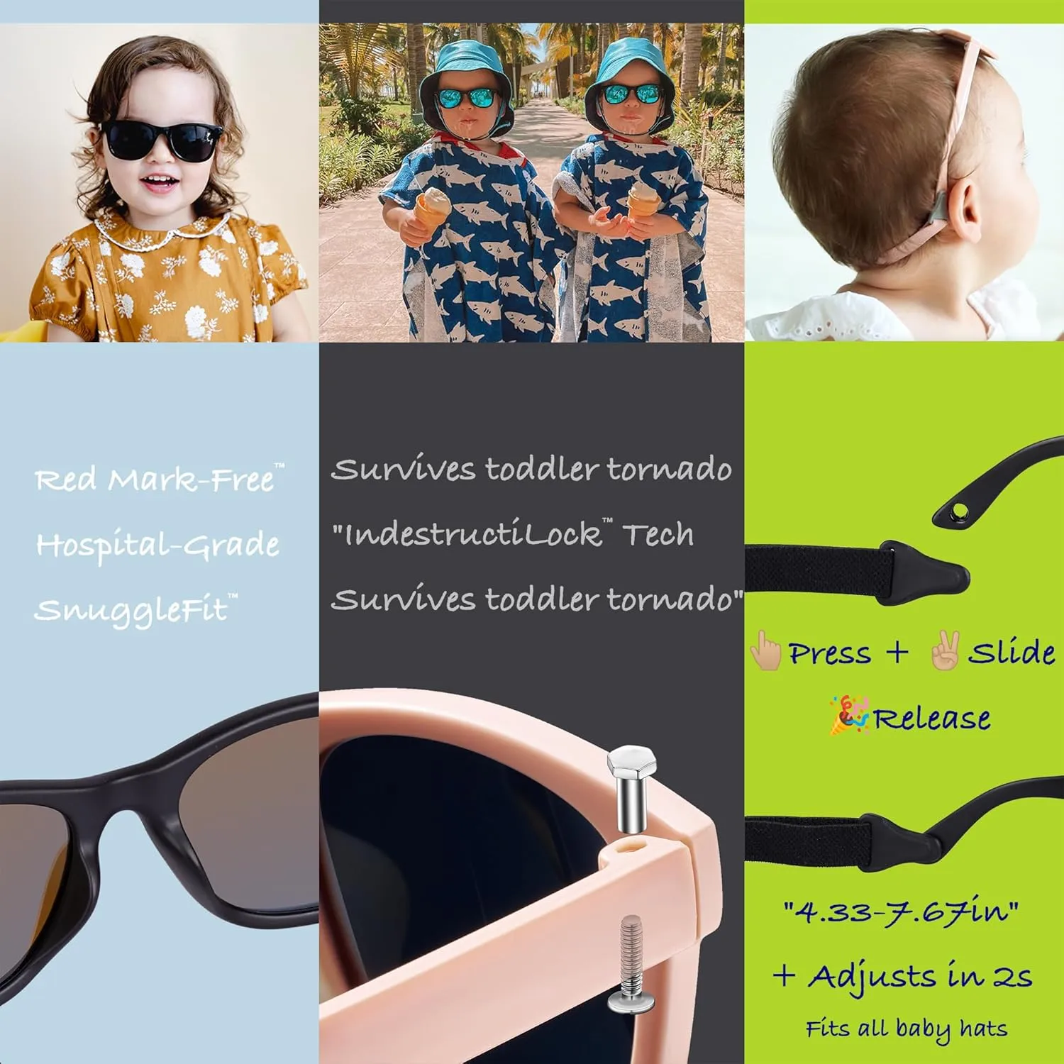 COCOSAND Flexible Polarized Baby Sunglasses with Strap UV Protection for Toddler Infant Girl Boy Age 0-24 Months