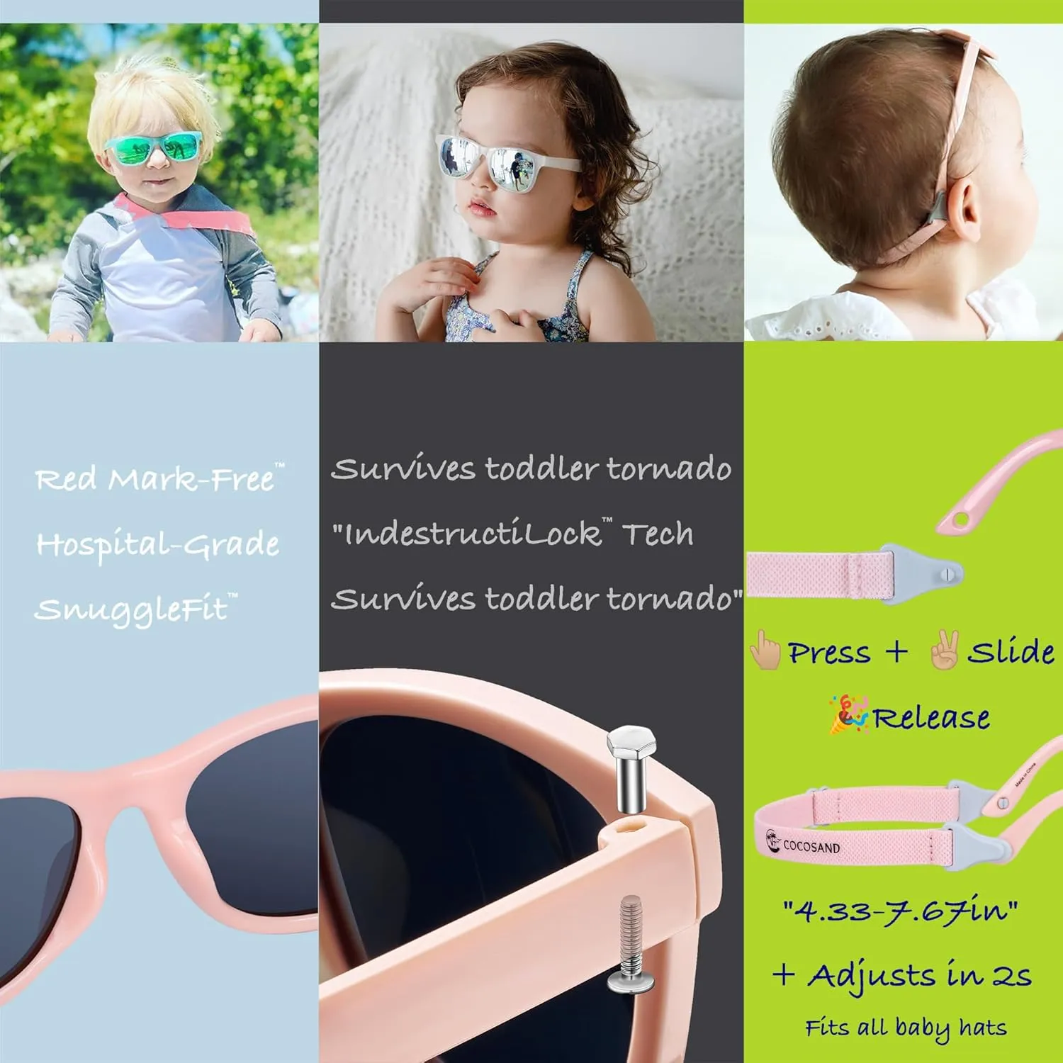 COCOSAND Flexible Polarized Baby Sunglasses with Strap UV Protection for Toddler Infant Girl Boy Age 0-24 Months