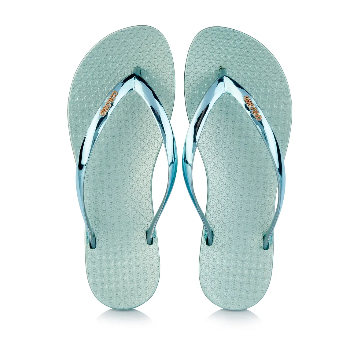 Coloko Dahlia Chrome Metallic Green Ergonomic Footbed Flip Flops
