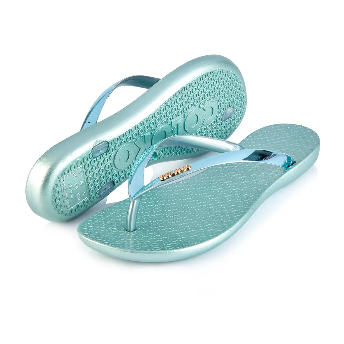 Coloko Dahlia Chrome Metallic Green Ergonomic Footbed Flip Flops