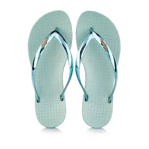 Coloko Dahlia Chrome Metallic Green Ergonomic Footbed Flip Flops