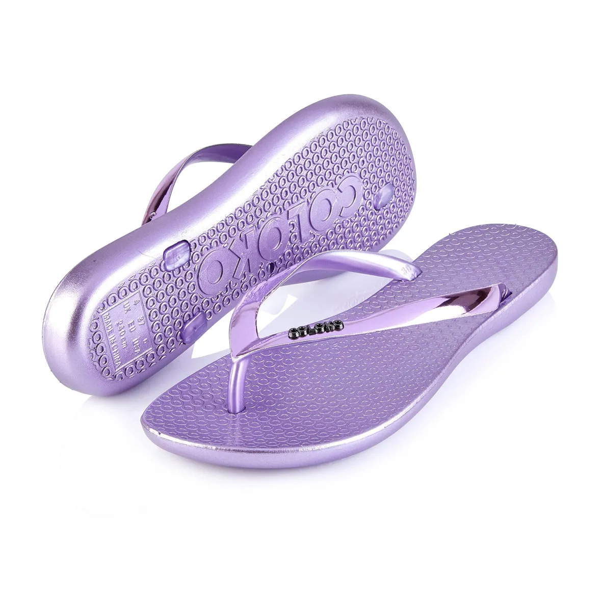 Coloko Dahlia Chrome Metallic Purple Ergonomic Footbed Flip Flops