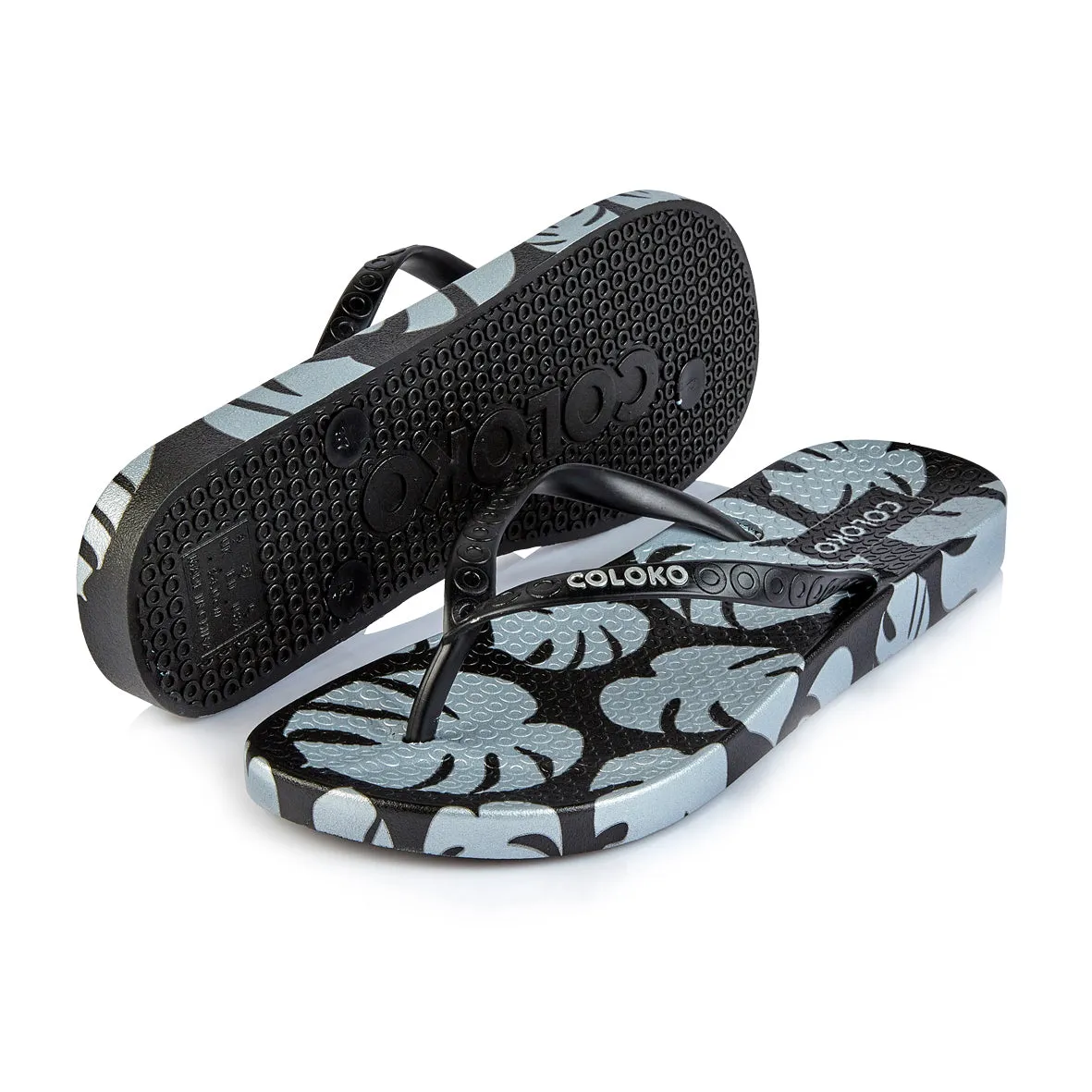 Coloko Hibiscus Pretty Blue Floral Ergonomic Footbed Flip Flops