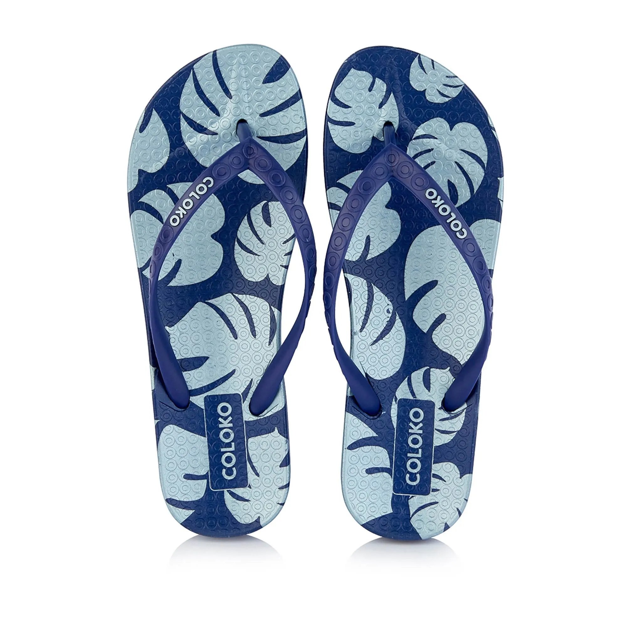 Coloko Ixora Navy & Silver Leaf Ergonomic Footbed Flip Flops
