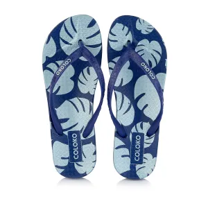 Coloko Ixora Navy & Silver Leaf Ergonomic Footbed Flip Flops