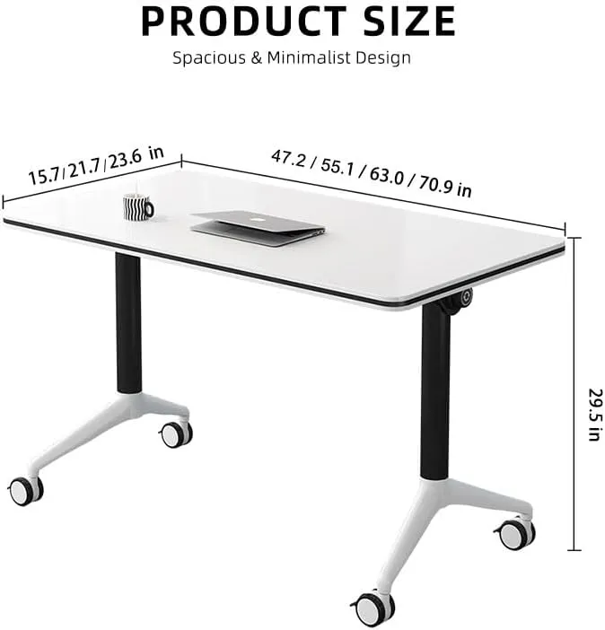 Conference Table, Foldable Conference Room Tables with Silent Wheels,Flip-Top Design Mobile and Versatile for Workstations, Conference Rooms, and Home Offices (Gray, 55.1x23.6x29.5)