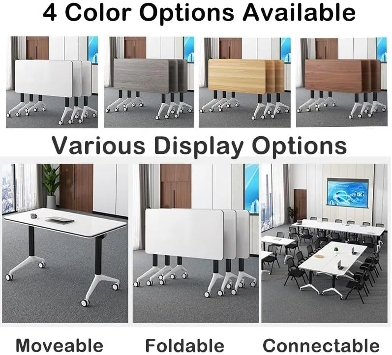 Conference Table, Foldable Conference Room Tables with Silent Wheels,Flip-Top Design Mobile and Versatile for Workstations, Conference Rooms, and Home Offices (Gray, 55.1x23.6x29.5)