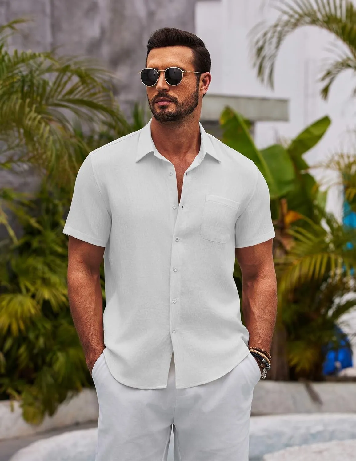 COOFANDY Mens Button Down Short Sleeve Shirts Casual Textured Shirt with Pocket Summer Beach Wedding Shirts