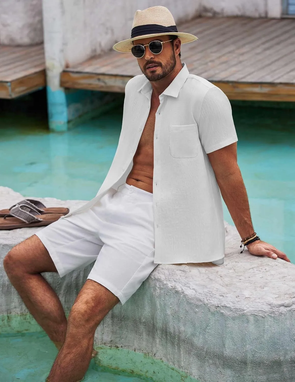 COOFANDY Mens Button Down Short Sleeve Shirts Casual Textured Shirt with Pocket Summer Beach Wedding Shirts