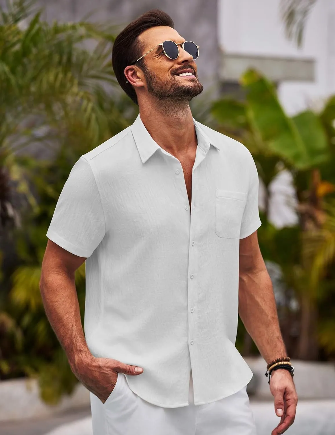 COOFANDY Mens Button Down Short Sleeve Shirts Casual Textured Shirt with Pocket Summer Beach Wedding Shirts