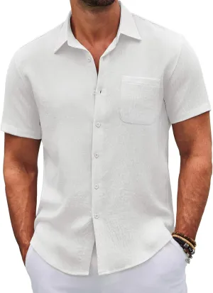 COOFANDY Mens Button Down Short Sleeve Shirts Casual Textured Shirt with Pocket Summer Beach Wedding Shirts