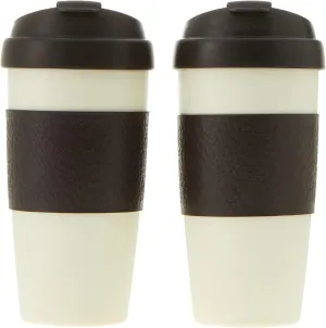 Copco 5237070 Resusable Set of 2 Insulated Double Wall Travel Mugs, 16-Ounce, White/Brown
