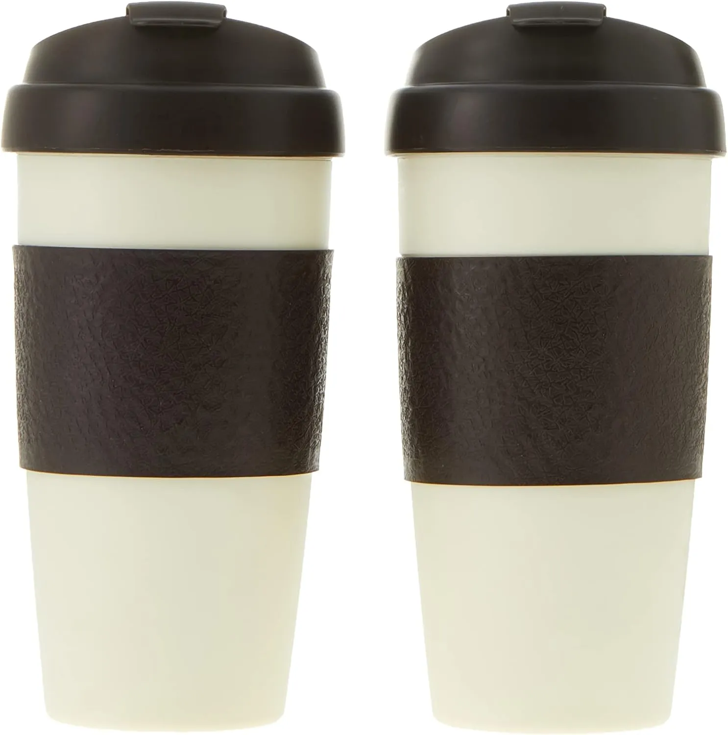 Copco 5237070 Resusable Set of 2 Insulated Double Wall Travel Mugs, 16-Ounce, White/Brown