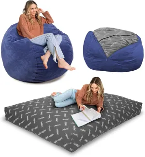 CordaRoy's Corduroy Bean Bag-Convertible Bean Bag Chair&Bed-Machine-Washable Corduroy Fabric Cover-for Basement,Living Room,Game Room,Dorm&More - Full Size - Navy | Made in The USA